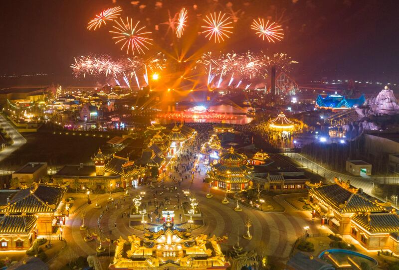 Fireworks light up the sky over the Xiyou World theme park in Huaian, China. AFP