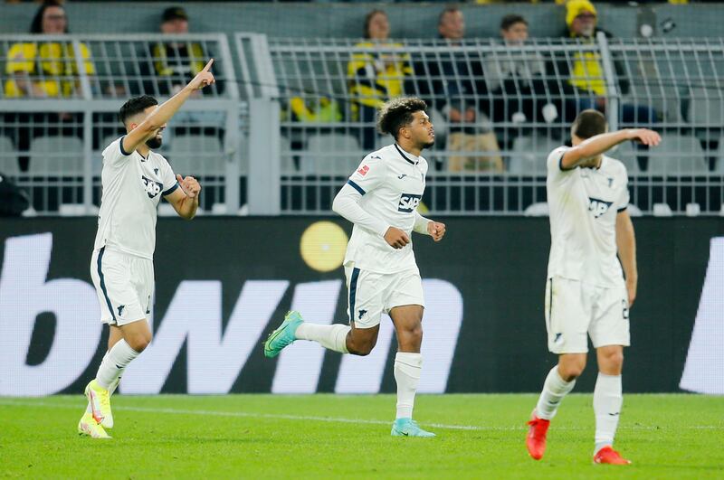 Hoffenheim's Munas Dabbur celebrates scoring their second goal. Reuters
