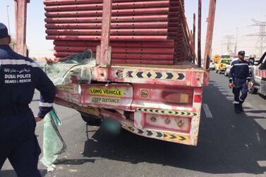 An image of the damaged lorry. Courtesy: Dubai Police