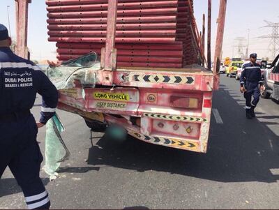 An image of the damaged lorry. Courtesy: Dubai Police