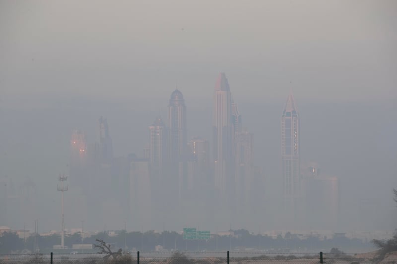 Early morning fog causes low visibility in Dubai on January 13, 2022. Antonie Robertson / The National