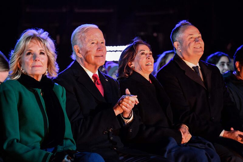 Mr and Ms Biden were joined by Vice President Kamala Harris and her husband Doug Emhoff at the lighting. AFP