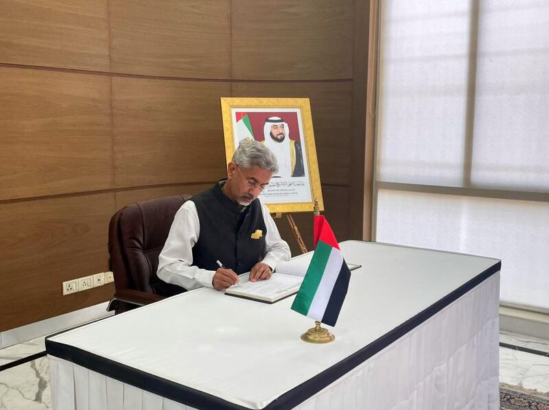 Dr S. Jaishankar, India’s external affairs minister, visited the UAE Embassy in India to sign the condolence book and extend his deepest condolences on the death of Sheikh Khalifa and to convey the condolences of Indian government to the leadership and people of UAE. Photo: UAE embassy India
