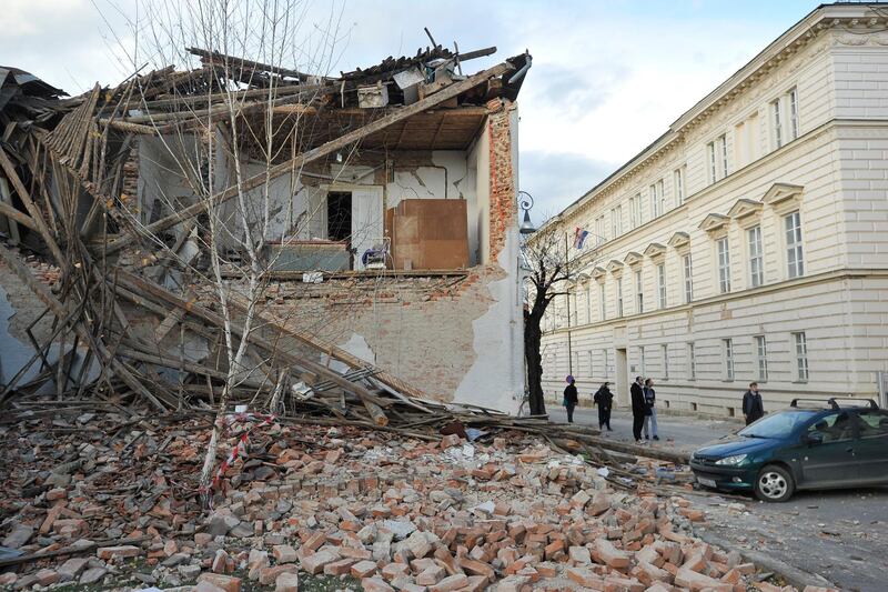 A view of buildings damaged in an earthquake, in Petrinja, Croatia. AP