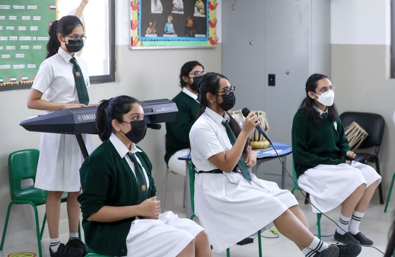 Singing rehearsals for Expo 2020 Dubai at Delhi Private School. Khushnum Bhandari / The National