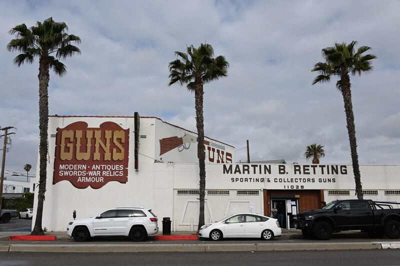 The Martin B. Retting gun shop in Culver City, California is seen, March 24, 2020. - As part of the coronavirus stay-at-home order Los Angeles County Sheriff Alex Villanueva on Tuesday said gun shops are nonessential businesses and if they donÕt close their doors, they will be cited and face the loss of their business licenses. (Photo by Robyn Beck / AFP)