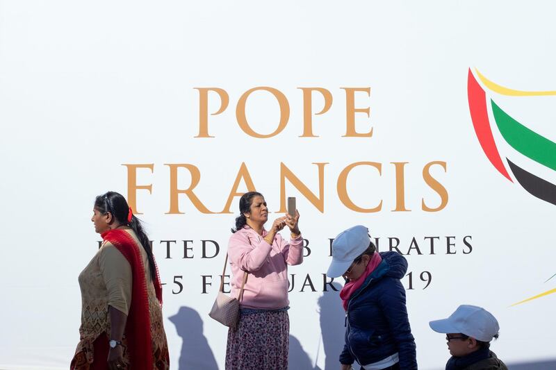 ABU DHABI, UNITED ARAB EMIRATES - FEBRUARY, 5 2019.

Catholics attends the first papal mass on Arabian Peninsula, led by Pope Francis.

(Photo by Reem Mohammed/The National)

Reporter: 
Section:  NA