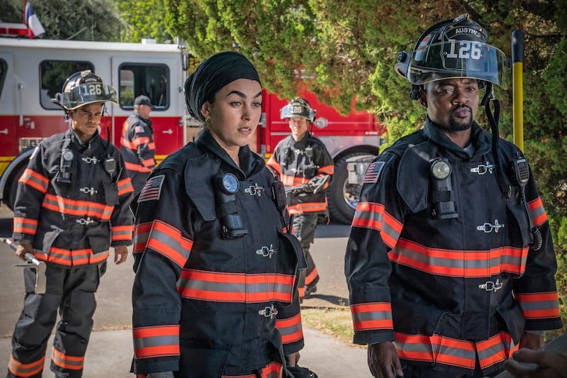 9-1-1: LONE STAR: L-R: Julian Works, Natacha Karam and Brian Michael Smith in the Yee-Haw episode of 9-1-1: LONE STAR airing Monday, Jan. 20 (8:00-9:01 PM ET/PT) on FOX. (Photo by FOX via Getty Images)