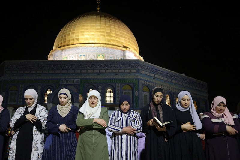 Palestinians pray as they seek Laylat Al Qadr or the Night of Destiny at the Al Aqsa Mosque compound in Jerusalem's Old City, during the last 10 days of Ramadan. Reuters