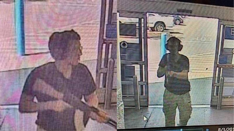 This CCTV image obtained by KTSM 9 news channel shows the gunman as he entered the Cielo Vista Walmart store in El Paso on 3 August, 2019.
 AFP / KTSM 9 news Channel