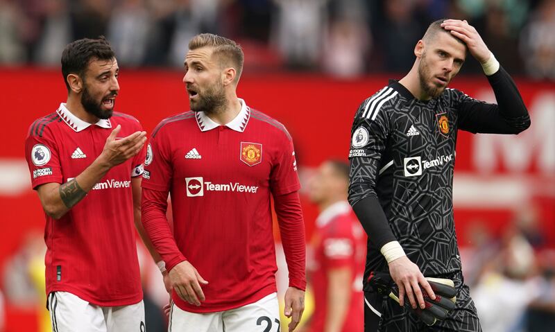 Manchester United defender Luke Shaw, centre, said the changing room was a quiet place following Sunday's 0-0 draw with Newcastle United. AP