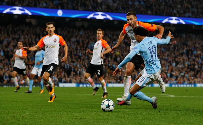 Shakhtar Donetsk's Ivan Ordets fouls Manchester City's Leroy Sane in the box resulting in a penalty. Phil Noble / Reuters