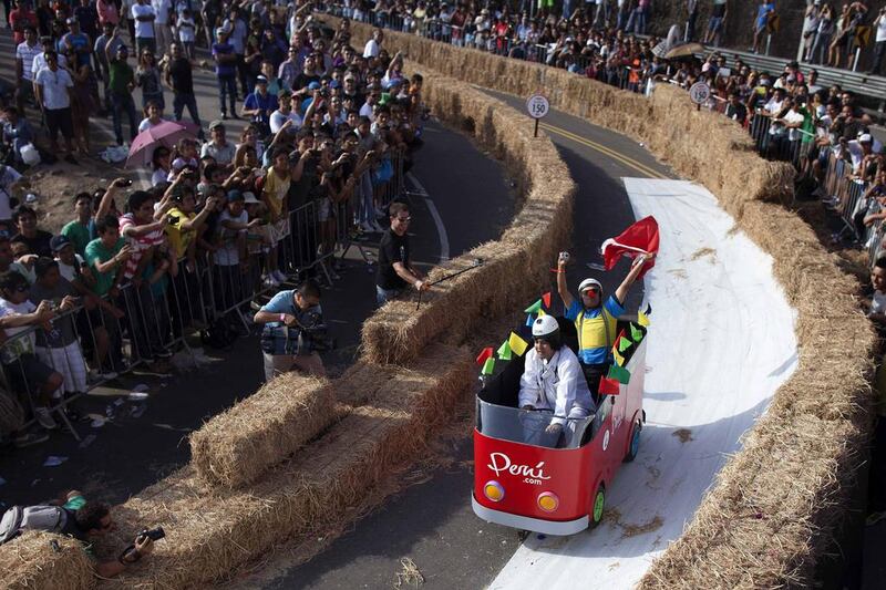 One of the entrants from Sunday's Red Bull Soapbox race in Lima, Peru. Enrique Castro-Mendivil / Reuters / April 7, 2014