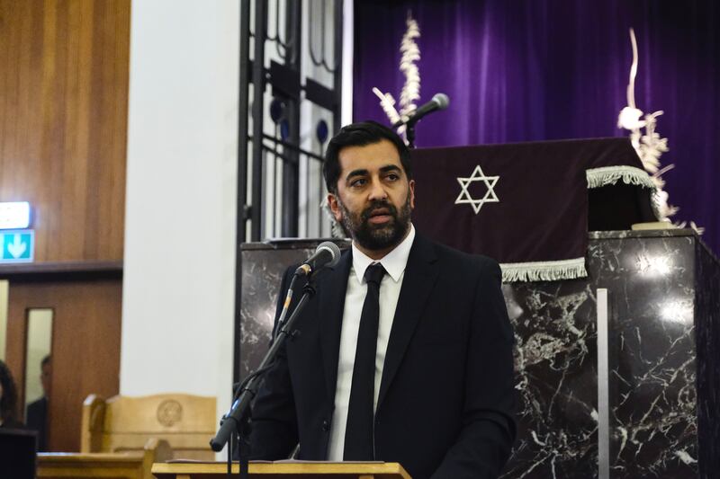 Mr Yousaf speaking at a service of solidarity at Giffnock Newton Mearns Synagogue in October. PA