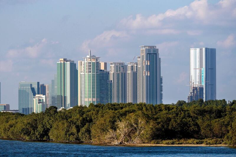 Abu Dhabi, United Arab Emirates, November 24, 2019.  
For Standalone:
-- Beautiful Al Reem Island on a cool and sunny afternoon shot from the Eastern Mangroves area.
Victor Besa / The National
Section:  
Reporter: