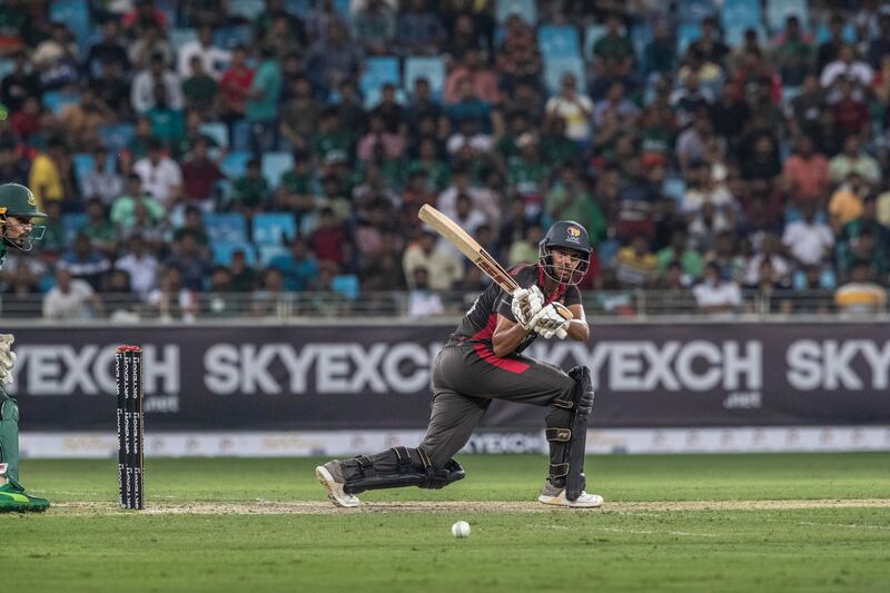UAE batting during the T20 Qualifier against Bangladesh in Dubai. Bangladesh won the match by seven runs. All pictures by Antonie Robertson/The National
