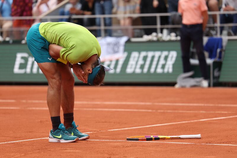 Rafael Nadal celebrates after winning the French Open. AFP