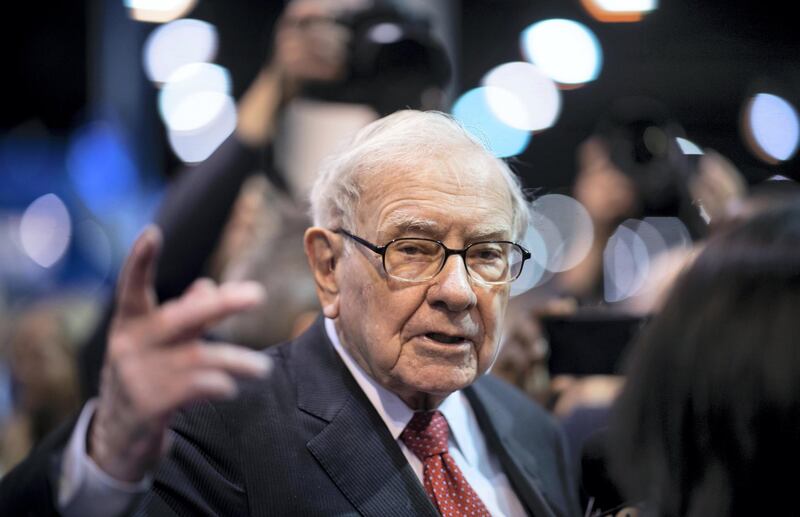 Warren Buffett, CEO of Berkshire Hathaway, speaks to the press as he arrives at the 2019 annual shareholders meeting in Omaha, Nebraska, May 4, 2019. (Photo by Johannes EISELE / AFP)