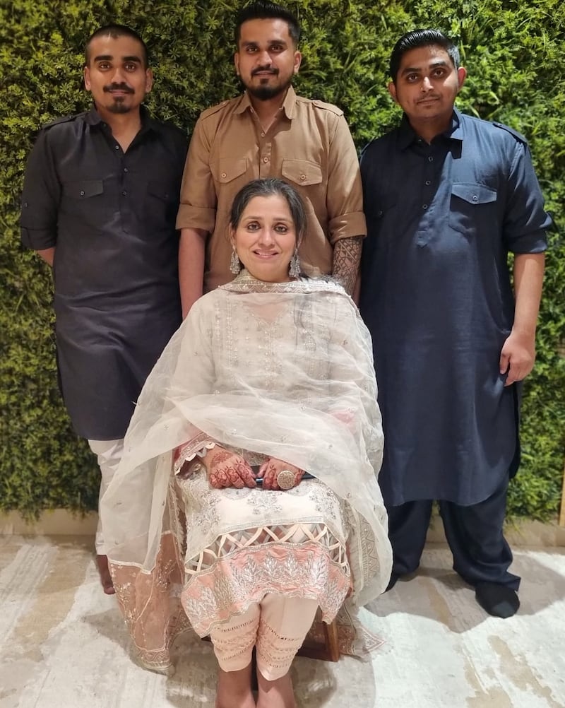 Karachi-born Aaliya Siraj with her sons, who are Indian citizens born in Dubai. Photo: Pasha family