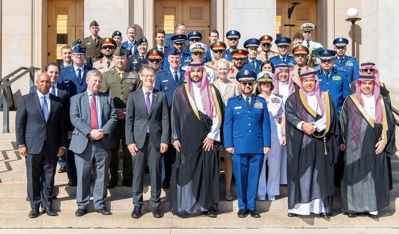 Defence delegations from Saudi Arabia and the US assemble after a meeting of the US-Saudi Strategic Joint Planning Committee in Washington. Photo: SPA