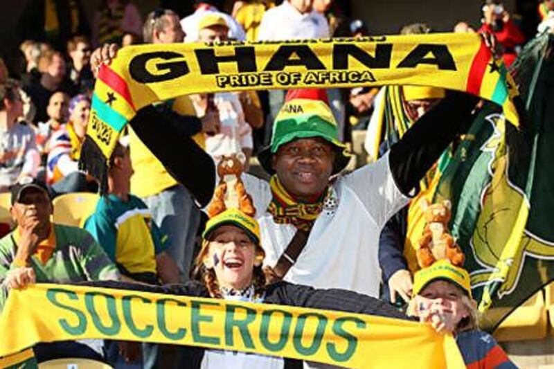 Australia and Ghana fans during their Group D match last month. Ghana has become the adopted country of thousands of neutral fans in South Africa as they bid to become the first country from the continent to reach the last four of the World Cup.