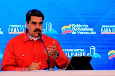 Venezuela's President Nicolas Maduro speaking during a televised message, at Miraflores Presidential Palace in Caracas. AFP / Venezuelan presidency