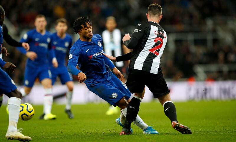 epa08139561 Chelsea's Reece James of Chelsea during the English Premier League soccer match between Newcastle United and Chelsea FC held at St James' Park stadium in Newcastle, Britain, 18 January 2020.  EPA/LYNNE CAMERON EDITORIAL USE ONLY.  No use with unauthorized audio, video, data, fixture lists, club/league logos or 'live' services. Online in-match use limited to 120 images, no video emulation. No use in betting, games or single club/league/player publications.