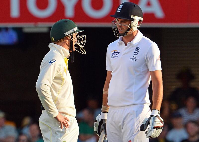 An exchange between George Bailey, left, and James Anderson prompted what was a refreshingly combative response from Michael Clarke, Bailey’s Australia captain, according to our columnist. Saeed Khan / AFP