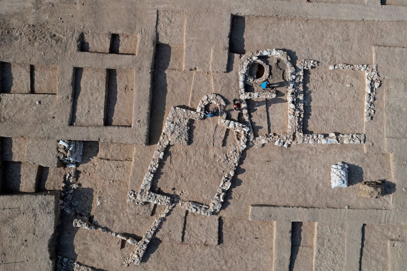 An aerial view of a recently discovered mosque in the Bedouin town of Rahat in Israel's southern Negev desert. All photos by AFP