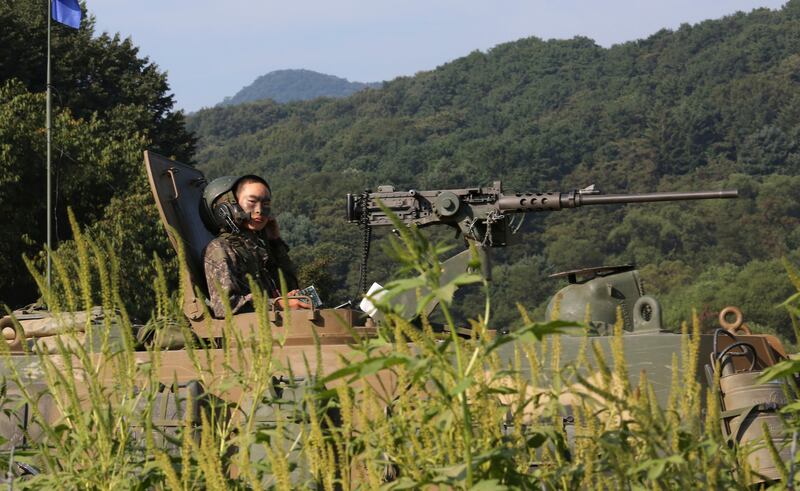 
                  A South Korean army soldier mans a K-9 self-propelled howitzer as he prepares for a military exercise in Paju, South Korea, near the border with North Korea, Monday, Sept. 4, 2017. North Korea said it set off a hydrogen bomb Sunday in its sixth nuclear test, which judging by the earthquake it set off appeared to be its most powerful explosion yet. (AP Photo/Ahn Young-joon)
               