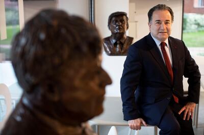 Prof Nadey S Hakim, surgeon, sculptor and musician. Photographed at his Harley Street practice and at an exhibition where he has a bust of President Trump as well as UK Prime minister Johnson on display.