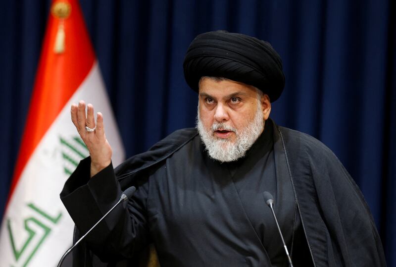 The influential Shiite cleric, whose bloc won the highest number of seats in Iraq's elections last year, called for the dissolution of the parliament and early elections. Reuters