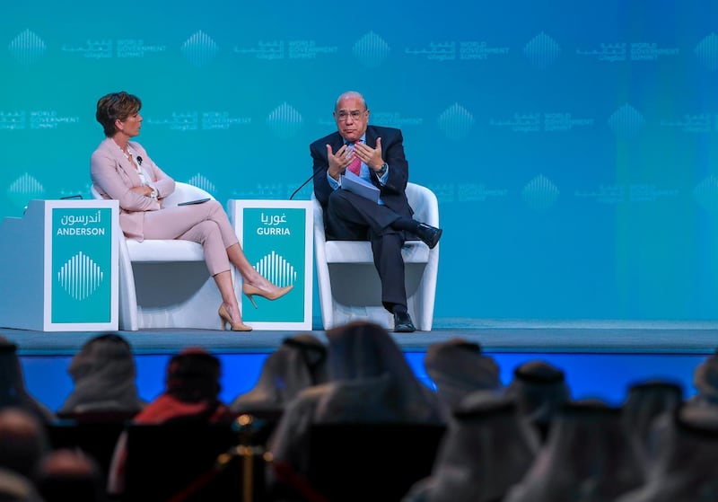 Dubai, U.A.E., February 11, 2019. World Government Summit day 2-DXB.--  The Future of Economy in the Age of 4IR.  HE Jose Angel Gurria, Secretary General, OECD, moderated by Becky Anderson,CNN
Victor Besa/The National
Section:  NA
Reporter: