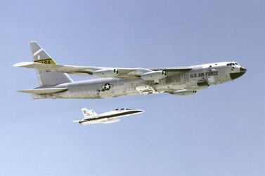 File Photo: A B-52 Bomber Accompanied By A F-16 Fighter. No Warplane In History Has Lasted Longer Than The B-52, Flown More Missions, Dropped More Explosives Or Held On So Sturdily Against The March Of Technology. The Lumbering Aircraft Are Back In Action Over Yugoslavia In Nato's Bid To Force Serb President Slobodan Milosevic To The Peace Table. Despite The Proven Worth Of Radar-Evading ``Stealth'' Aircraft, The Air Force Says The Slow But Steady B-52 Will Remain On Duty For Another 40 Years. Today, 76 B-52S Are Still In Service, Twice As Old As Some Pilots Who Fly Them. On The March 24, 1999 Initial Attack On Yugoslavia, Six Took Part -- Again Carrying Air-Launched Cruise Missiles. (Photo By Usaf/Getty Images)