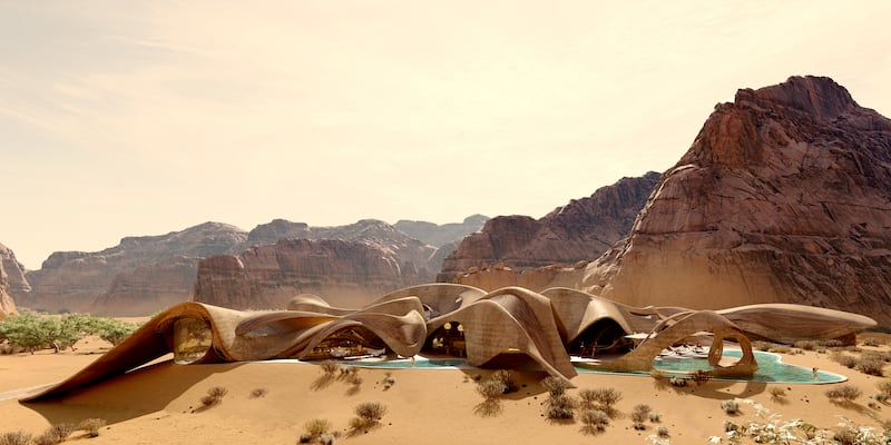 Inspired by the surrounding cliffs and desert dunes, the resort is almost other-worldly