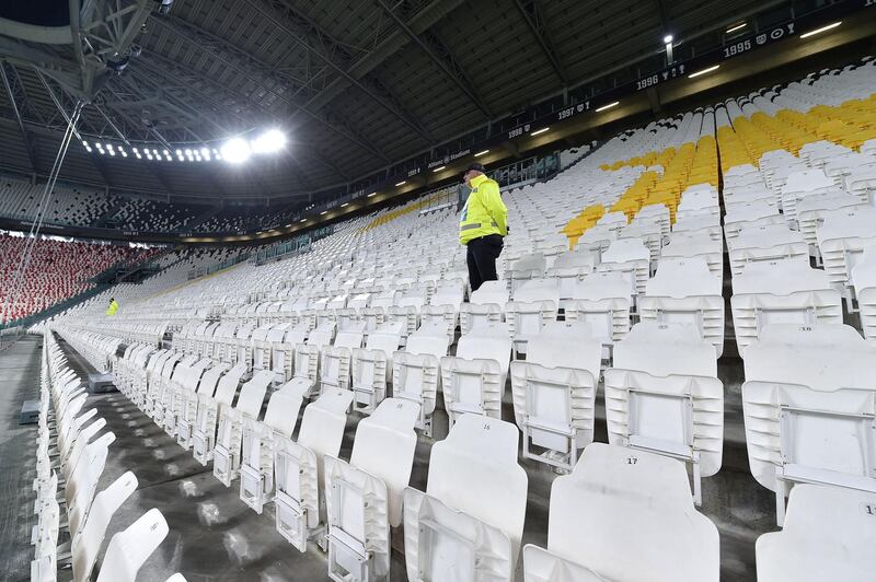 Empty stands during the Italian Serie A match between Juventus and Inter Milan at the Allianz Stadium in Turin.  EPA