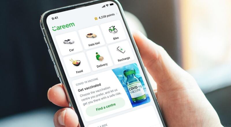 Careem rolled out a new feature in its app that provides customers with information on getting vaccinated. Courtesy Careem