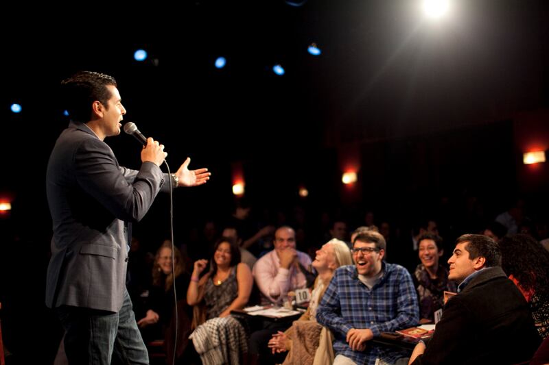 NEW YORK, NY, UNITED STATES - OCTOBER 25, 2013: Dean Obeidallah, co-founder of the New York Arab-American Comedy Festival, performs at the 8pm 10th anniversary Headliner Show at the Gotham Comedy Club, 208 West 23rd St. The festival, featuring over 30 comedians, took place at two venues over four days in Manhattan. (Dave Sanders for The National) *** Local Caption ***  nyccomedy21.jpg