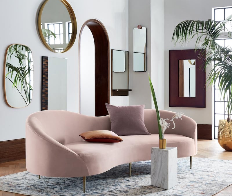 Curvo pink velvet sofa designed by Goop for the Decor Art capsule; Dh8,725. 