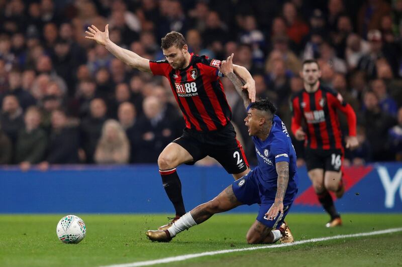 Bournemouth's Simon Francis brings down Chelsea's Kenedy. Eddie Keogh / Reuters