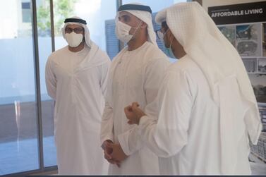 Sheikh Khalid, an Abu Dhabi Executive Council member and chairman of Abu Dhabi Executive Office, meets Aldar Properties representatives on Yas Island. Courtesy: Abu Dhabi Media Office