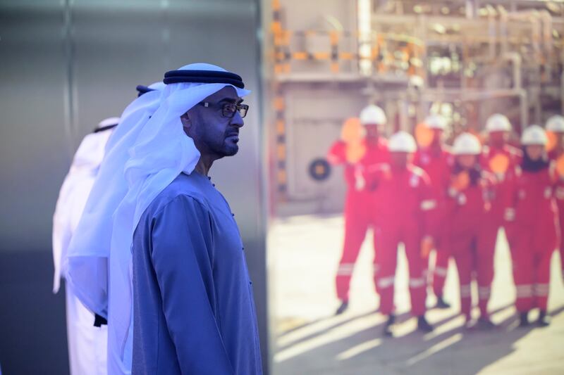 Sheikh Mohamed during his tour of Adnoc. Photo: Hamad Al Kaabi / UAE Presidential Court 