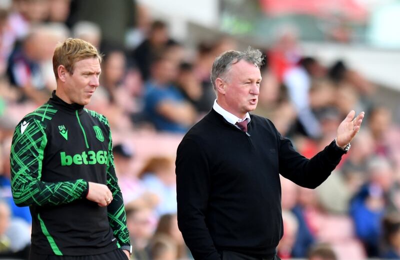 Stoke City manager Michael O'Neill, right, and assistant manager Dean Holden. Getty Images