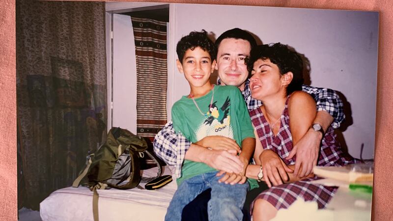 Gareth Smyth, his partner Zeinab Charefeddine and her son Nader Diab, in Beirut, the late 1990s. The National