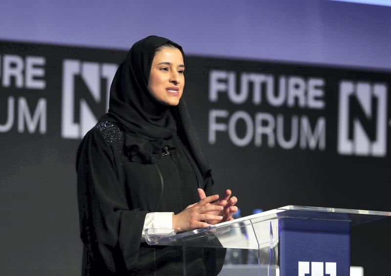 Abu Dhabi, United Arab Emirates - May 8th, 2018: Her Excellency Sarah bint Yousif Al Amiri Minister of State for Advanced Sciences at The National's Future Forum. Tuesday, May 8th, 2018 at Cleveland Clinic, Abu Dhabi. Chris Whiteoak / The National