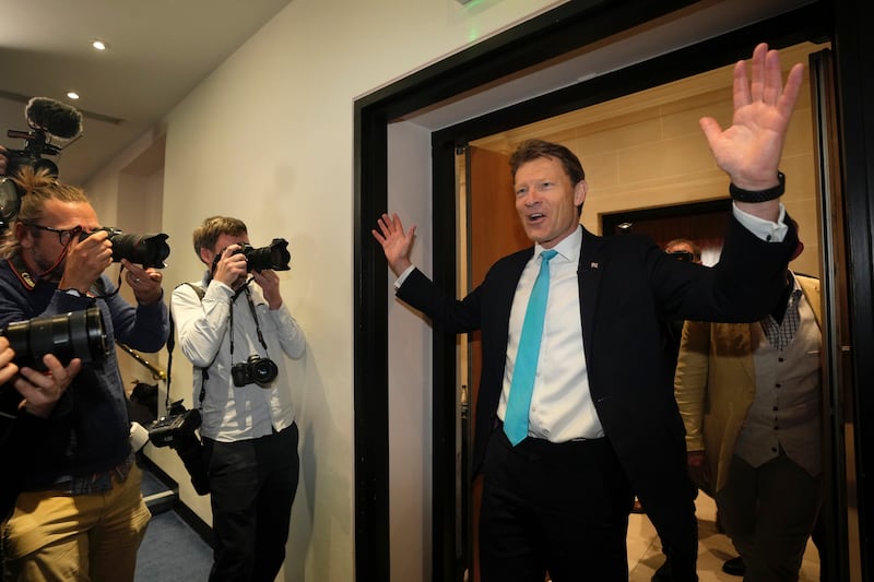 Richard Tice, the leader of Reform UK, attends an election campaign launch in London. AP