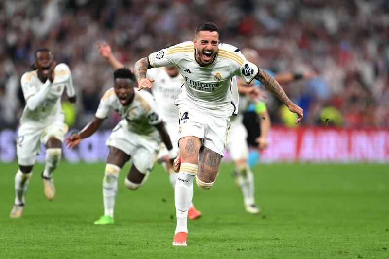 Joselu celebrates scoring Real Madrid's second goal against Bayern Munich. Getty Images
