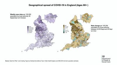 Geographical spread of Covid-19 in England (Ages 60 plus)