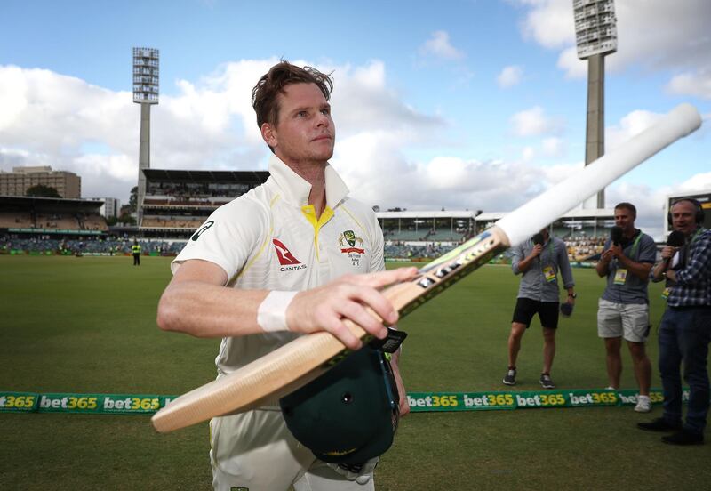 PERTH, AUSTRALIA - DECEMBER 16:  Steve Smith of Australia leaves the ground at stumps during day three of the Third Test match during the 2017/18 Ashes Series between Australia and England at WACA on December 16, 2017 in Perth, Australia.  (Photo by Ryan Pierse/Getty Images)