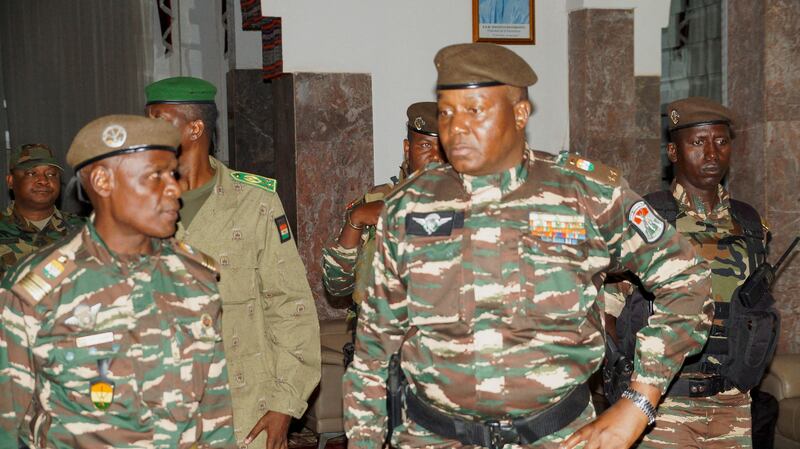 General Abdourahmane Tiani, who was declared as the new head of state of Niger by leaders of a coup, arrives to meet with ministers in Niamey, Niger July 28, 2023. Reuters